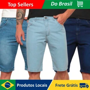 Kit 3 Bermudas Jeans Masculina Casual Lavagem Azul Médio Moda Verão Linha Premium